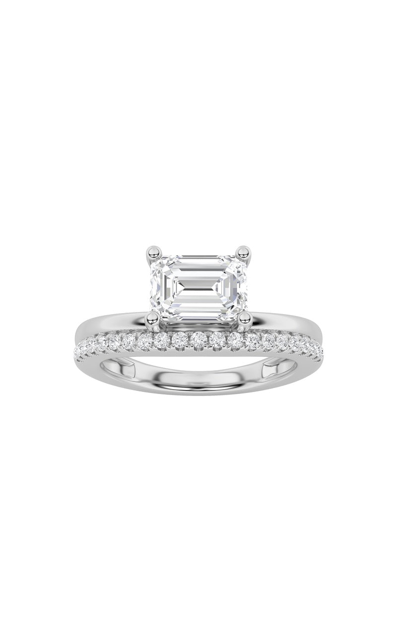 1.5CTW Emerald Shaped Lab Grown Diamond (F/VS) East West Accented Solitaire Ring in 14K Gold