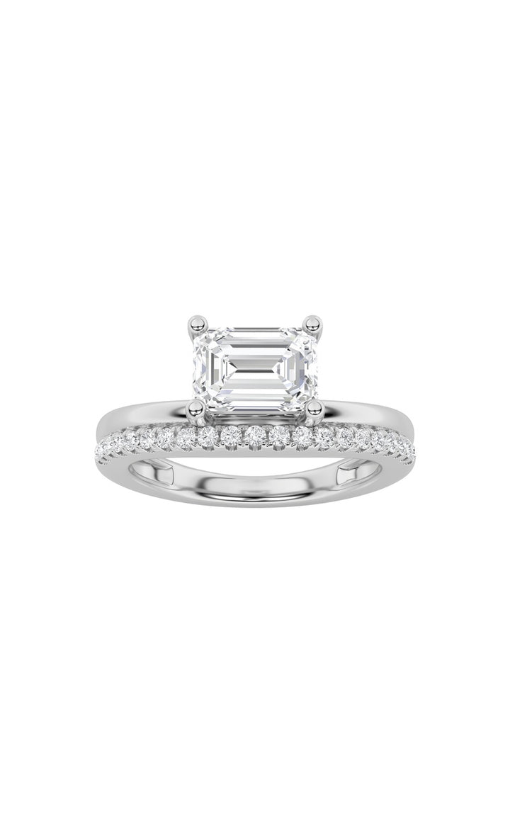 1.5CTW Emerald Shaped Lab Grown Diamond (F/VS) East West Accented Solitaire Ring in 14K Gold