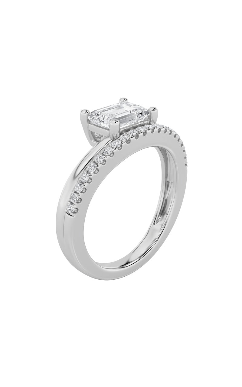 1.5CTW Emerald Shaped Lab Grown Diamond (F/VS) East West Accented Solitaire Ring in 14K Gold