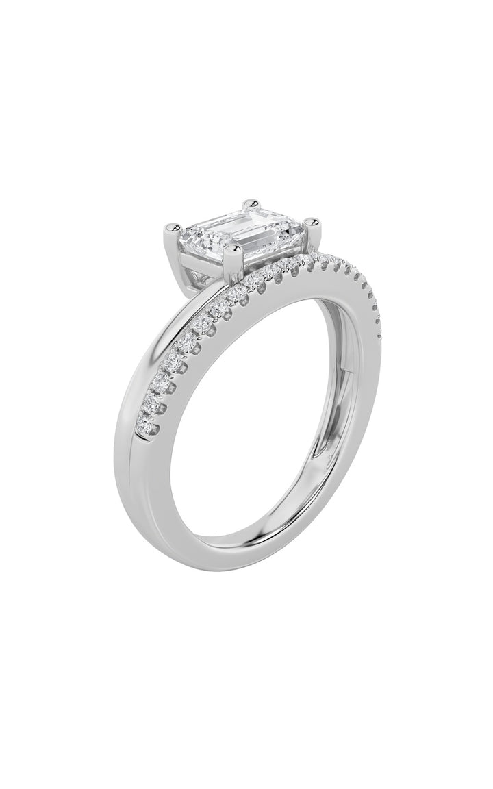 1.5CTW Emerald Shaped Lab Grown Diamond (F/VS) East West Accented Solitaire Ring in 14K Gold