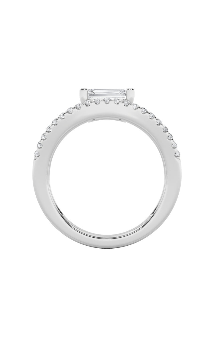 1.5Cttw Emerald Shaped Lab Grown Diamond (F/VS) East West Accented Solitaire Ring in 14K Gold