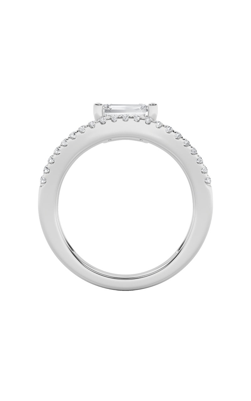1.5CTW Emerald Shaped Lab Grown Diamond (F/VS) East West Accented Solitaire Ring in 14K Gold