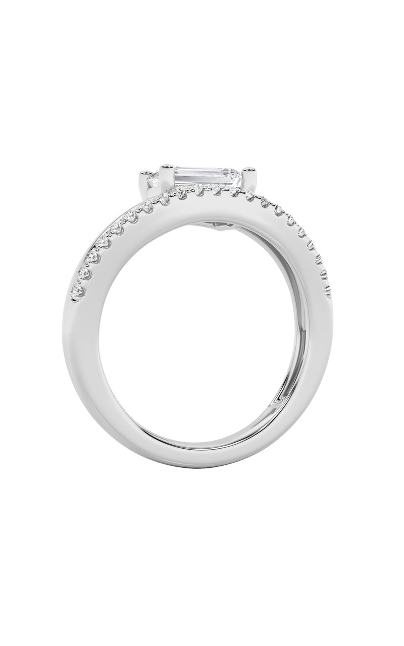1.5Cttw Emerald Shaped Lab Grown Diamond (F/VS) East West Accented Solitaire Ring in 14K Gold