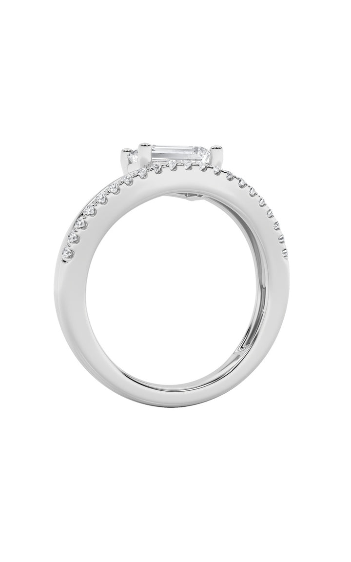 1.5CTW Emerald Shaped Lab Grown Diamond (F/VS) East West Accented Solitaire Ring in 14K Gold