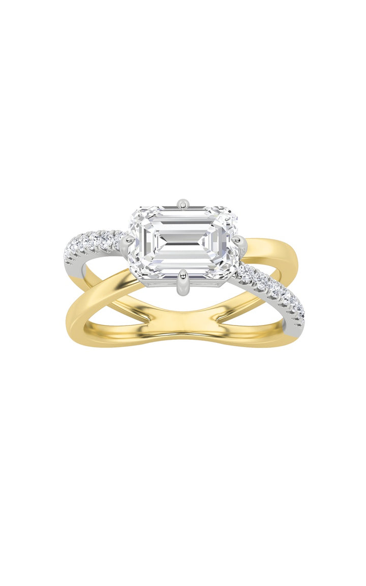 2Cttw Emerald Shaped Lab Grown Diamond (F/VS) East West Accented Solitaire Ring in 14K Gold