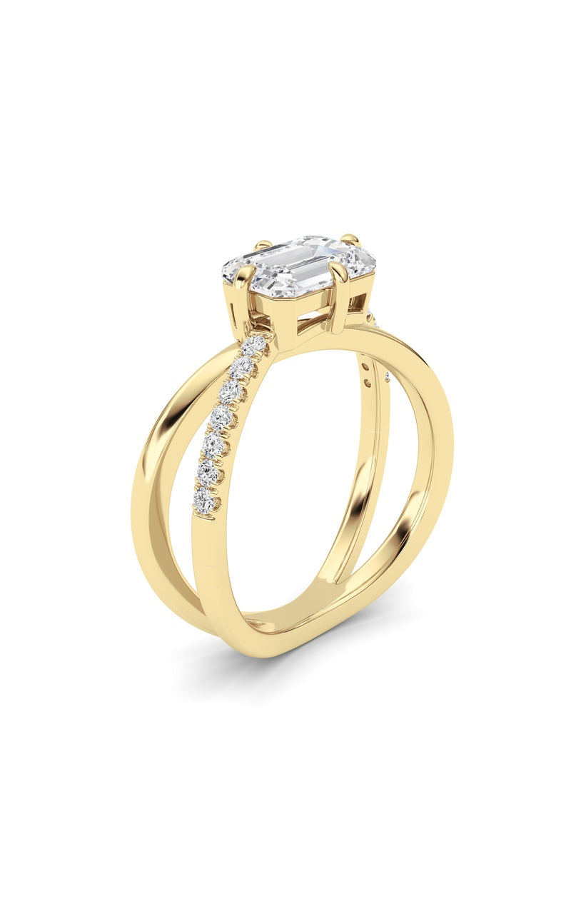 2Cttw Emerald Shaped Lab Grown Diamond (F/VS) East West Accented Solitaire Ring in 14K Gold