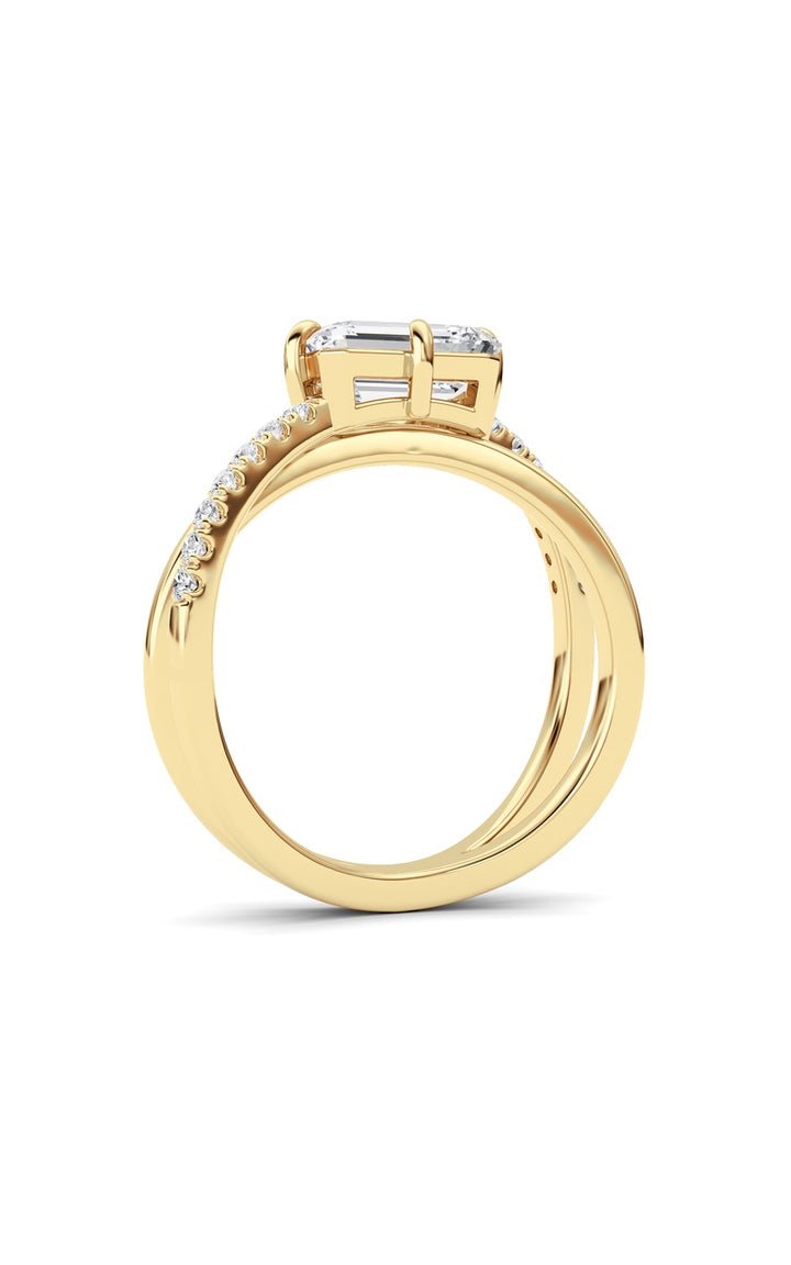 2CTW Emerald Shaped Lab Grown Diamond (F/VS) East West Accented Solitaire Ring in 14K Gold