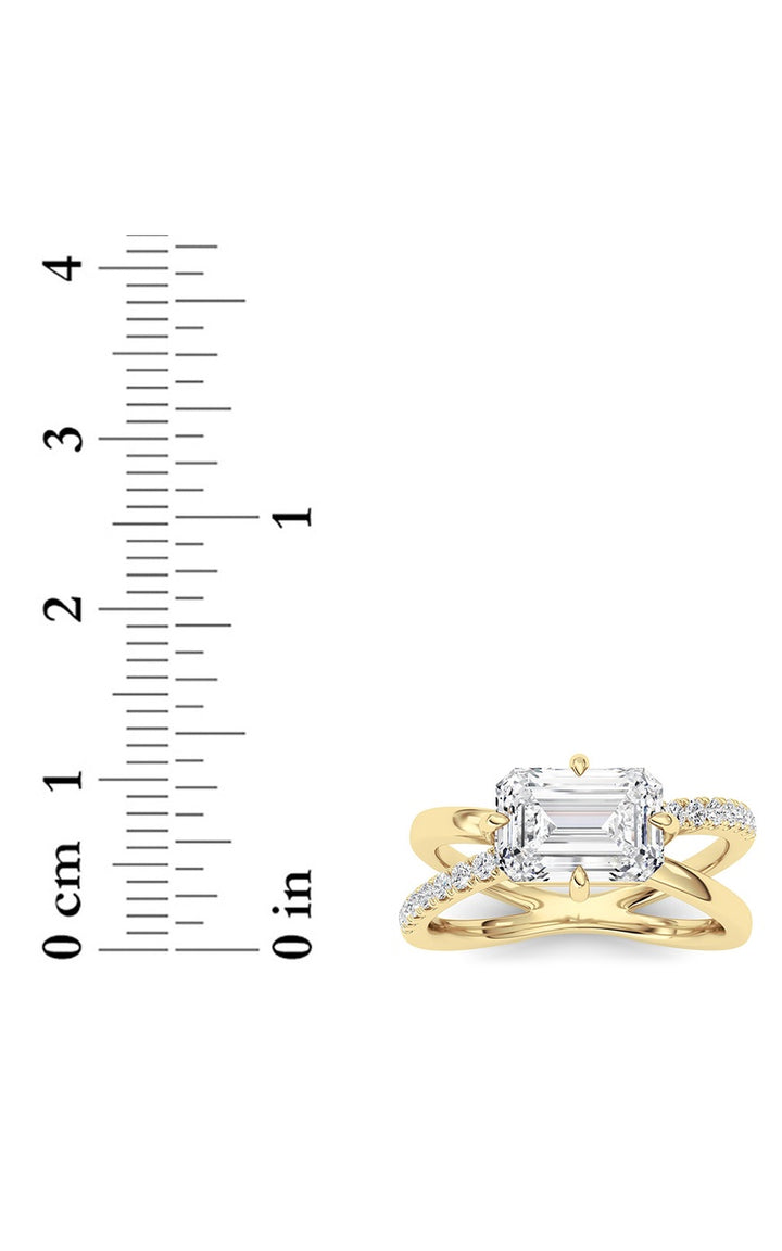 2Cttw Emerald Shaped Lab Grown Diamond (F/VS) East West Accented Solitaire Ring in 14K Gold