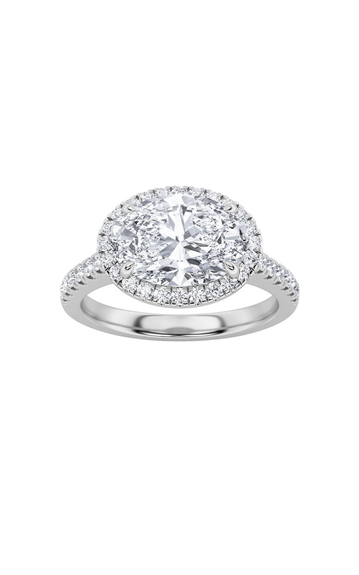 2CTW Oval Shaped Lab Grown Diamond (F/VS) East West Accented Solitaire Ring in 14K Gold