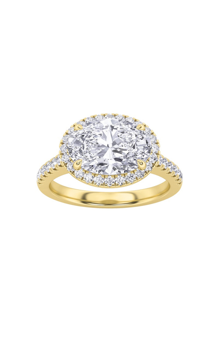 2Cttw Oval Shaped Lab Grown Diamond (F/VS) East West Accented Solitaire Ring in 14K Gold