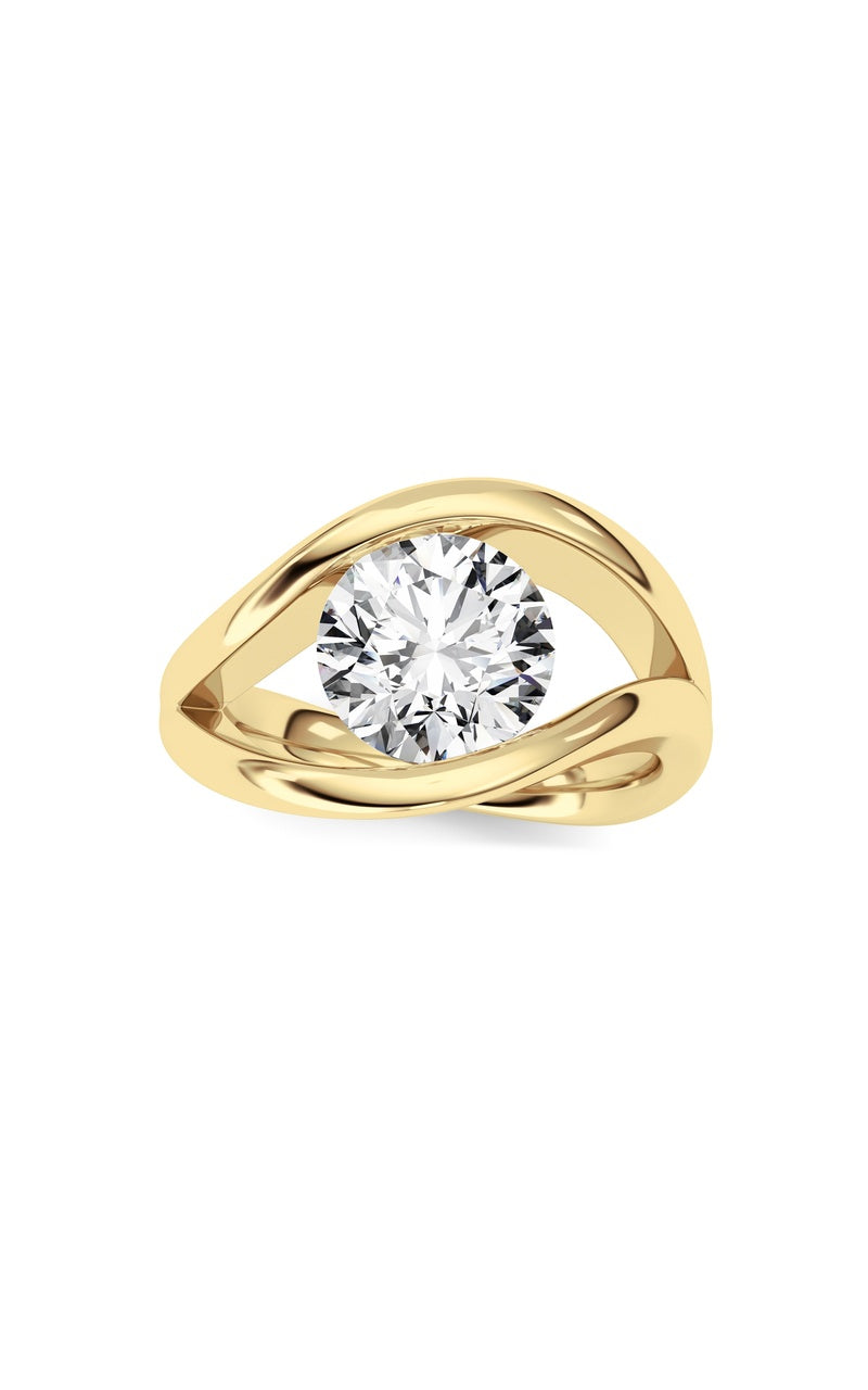 2Cttw Round Shaped Lab Grown Diamond (F/VS) East West Solitaire Fancy Ring in 14K Gold