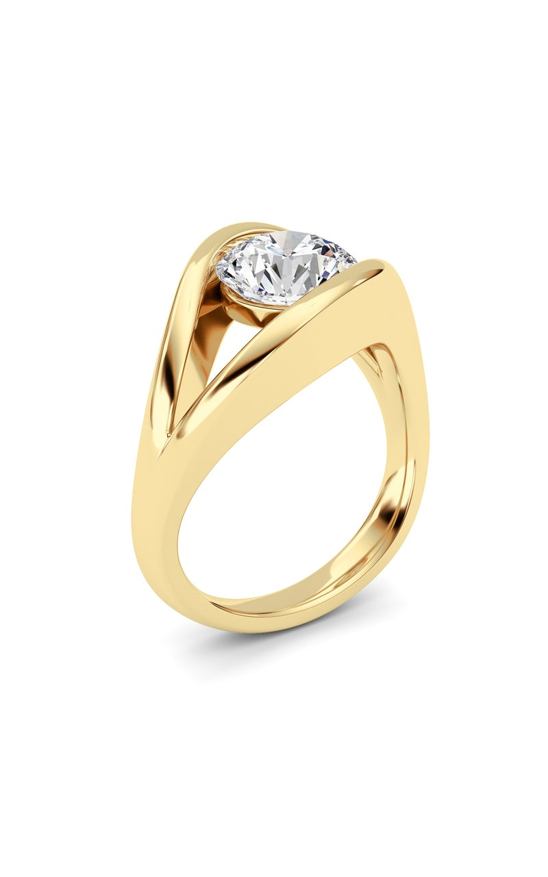 2Cttw Round Shaped Lab Grown Diamond (F/VS) East West Solitaire Fancy Ring in 14K Gold
