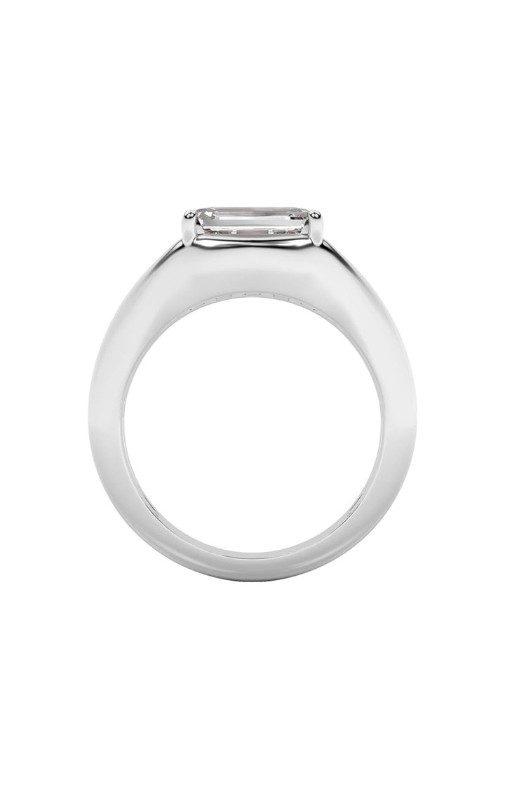 2Cttw Emerald Shaped Lab Grown Diamond (F/VS) East West Solitaire Ring in 14K Gold