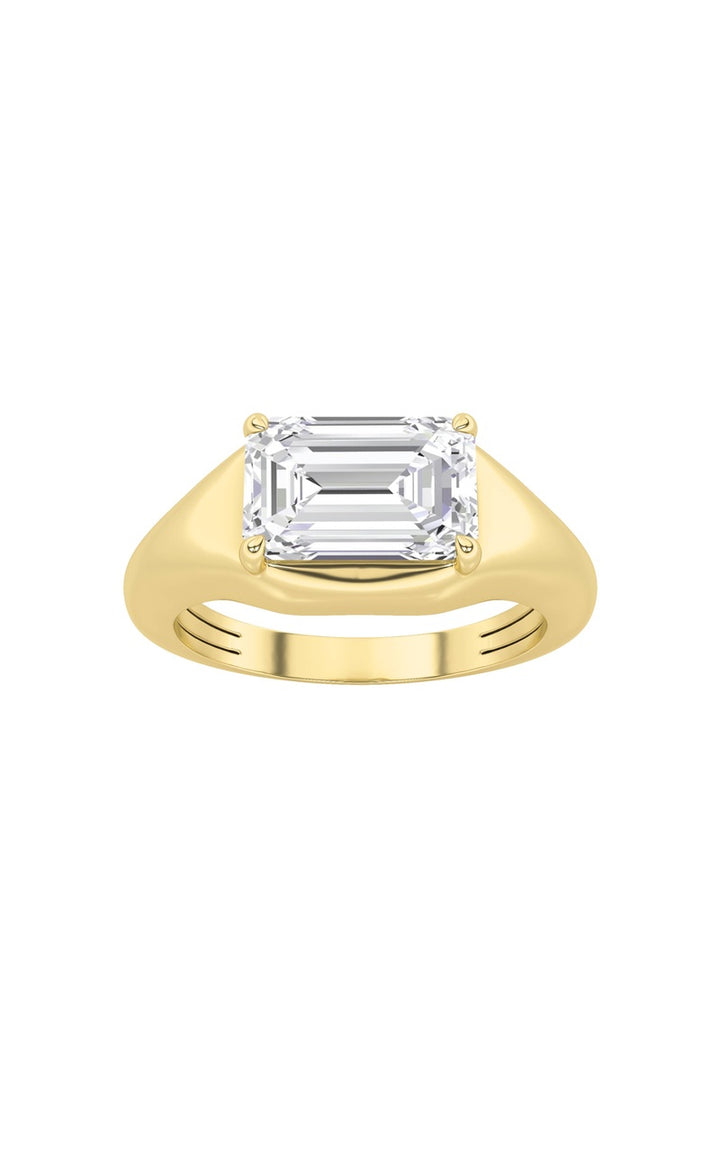 2Cttw Emerald Shaped Lab Grown Diamond (G/VS) East West Solitaire Ring in 14K Gold