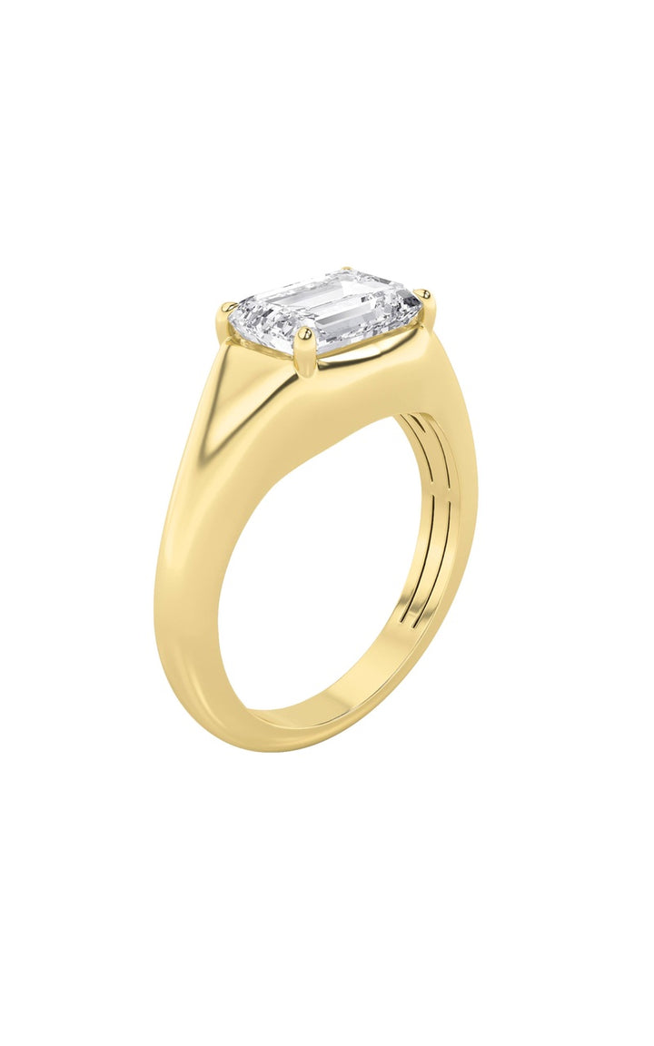 2CTW Emerald Shaped Lab Grown Diamond (G/VS) East West Solitaire Ring in 14K Gold