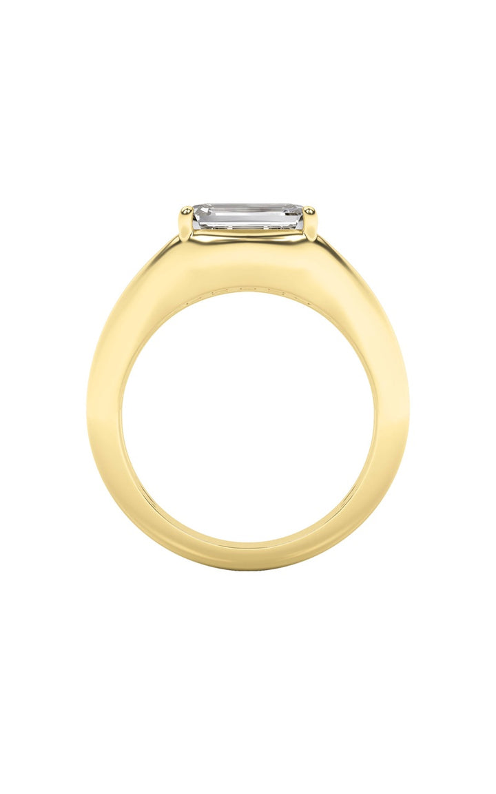 2Cttw Emerald Shaped Lab Grown Diamond (G/VS) East West Solitaire Ring in 14K Gold