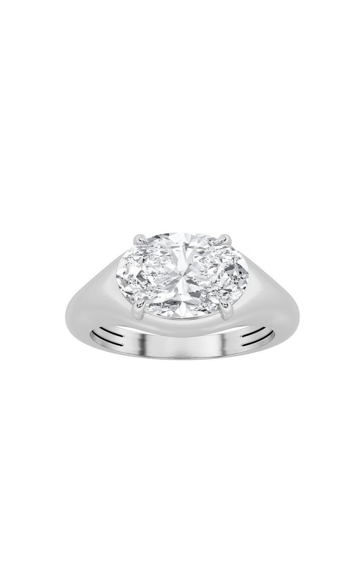 2Cttw Oval Shaped Lab Grown Diamond (F/VS) East West Solitaire Ring in 14K Gold