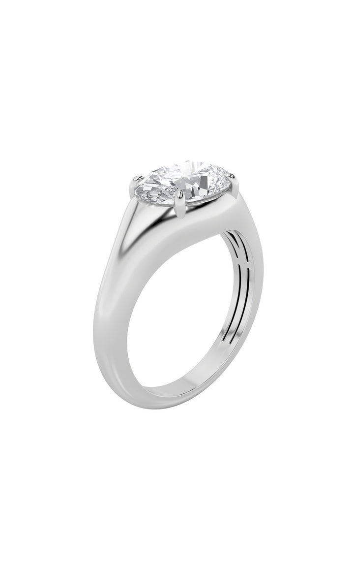 2Cttw Oval Shaped Lab Grown Diamond (F/VS) East West Solitaire Ring in 14K Gold