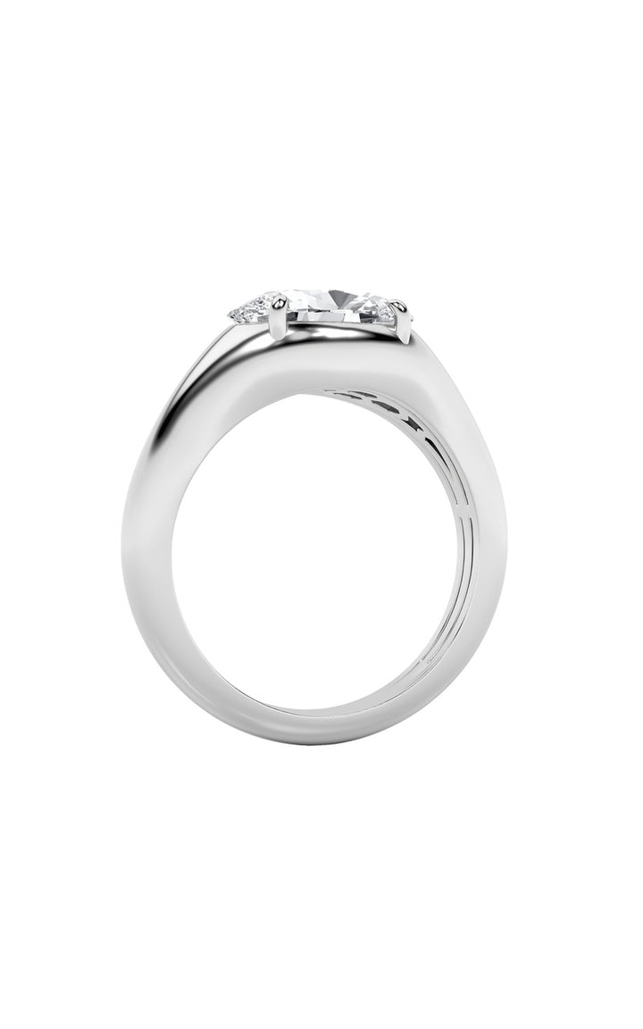 2Cttw Oval Shaped Lab Grown Diamond (F/VS) East West Solitaire Ring in 14K Gold