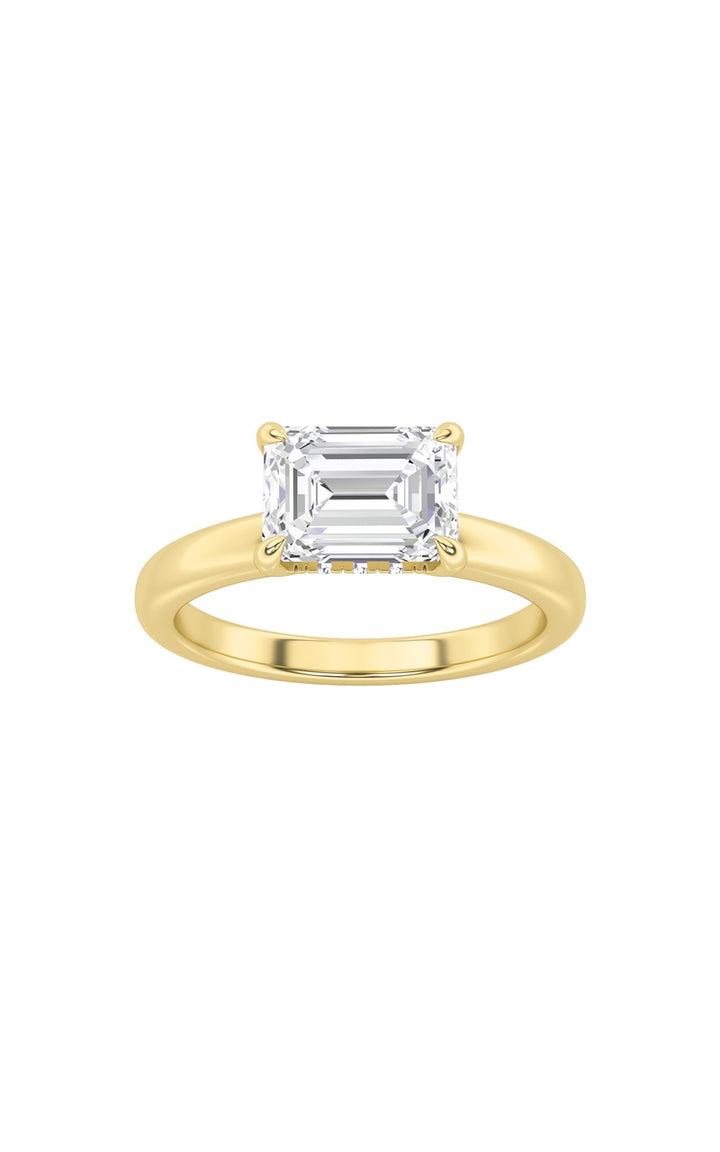 1.5Cttw Emerald Shaped Lab Grown Diamond (F/VS) East West Solitaire Ring in 14K Gold