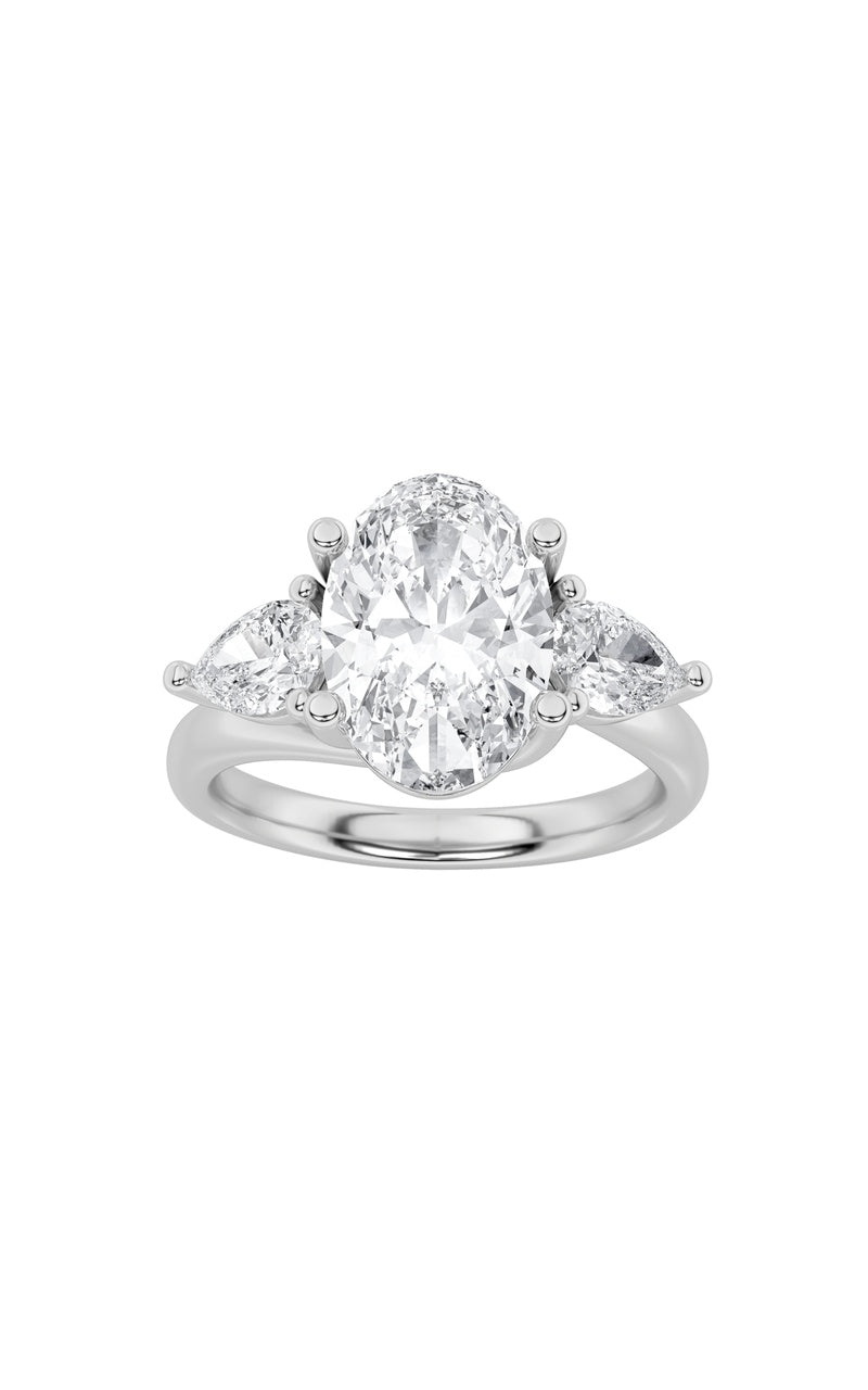 2.5Cttw Oval Shaped Lab Grown Diamond (F/VS) Accented Three Stone Ring in 14K Gold