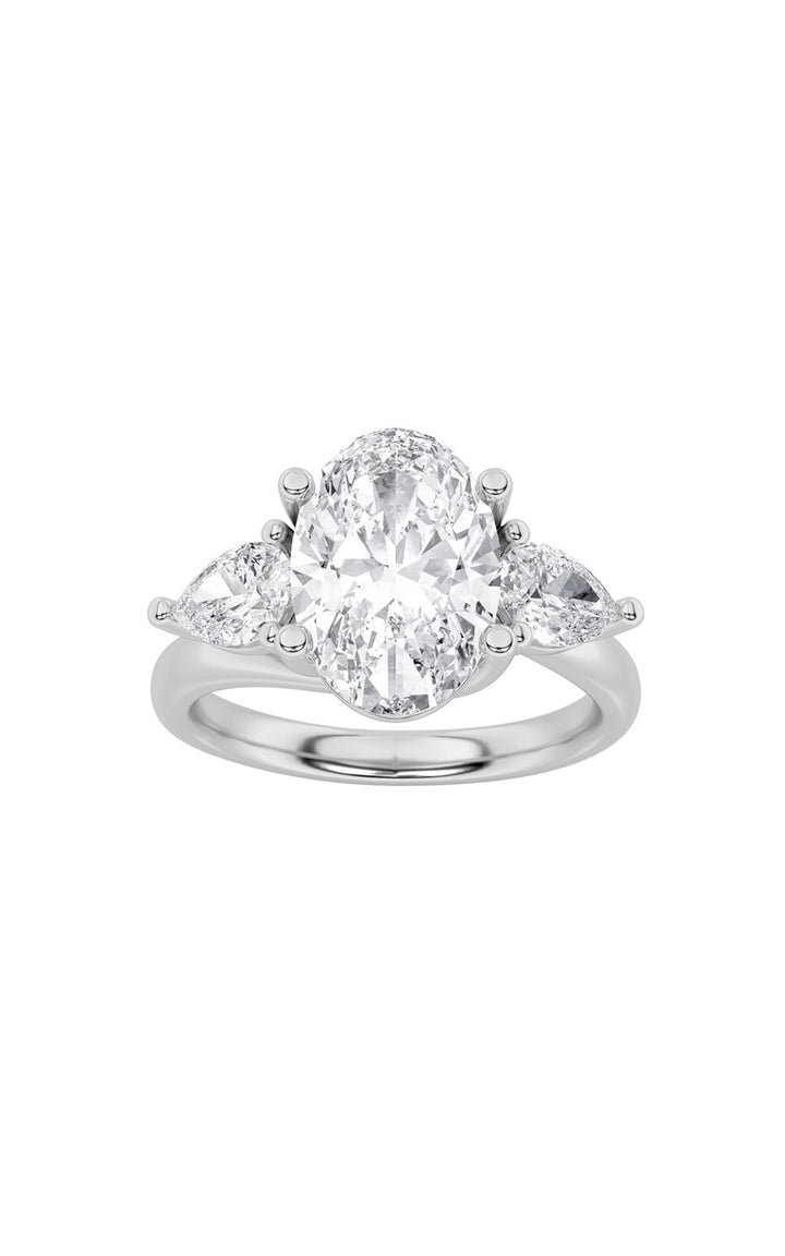 2.5Cttw Oval Shaped Lab Grown Diamond (F/VS) Accented Three Stone Ring in 14K Gold