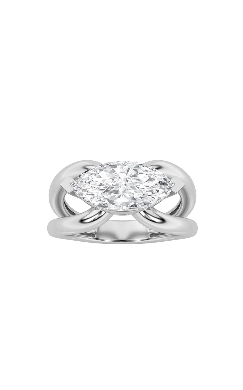 2Cttw Marquise Shaped Lab Grown Diamond (F/VS) East West Solitaire Ring in 14K Gold