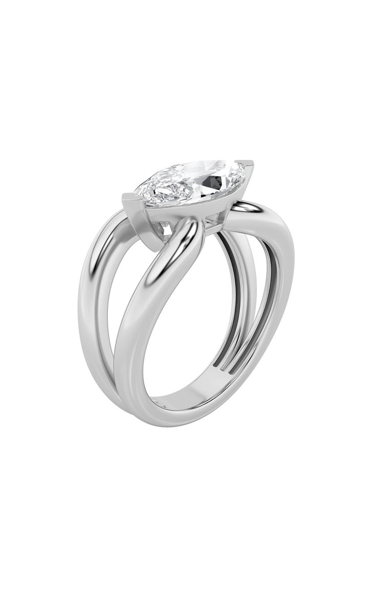 2CTW Marquise Shaped Lab Grown Diamond (F/VS) East West Solitaire Ring in 14K Gold
