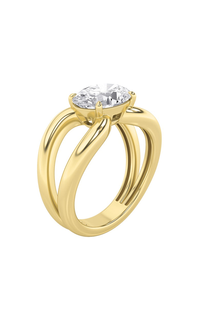 2CTW Oval Shaped Lab Grown Diamond (F/VS) East West Solitaire Ring in 14K Gold