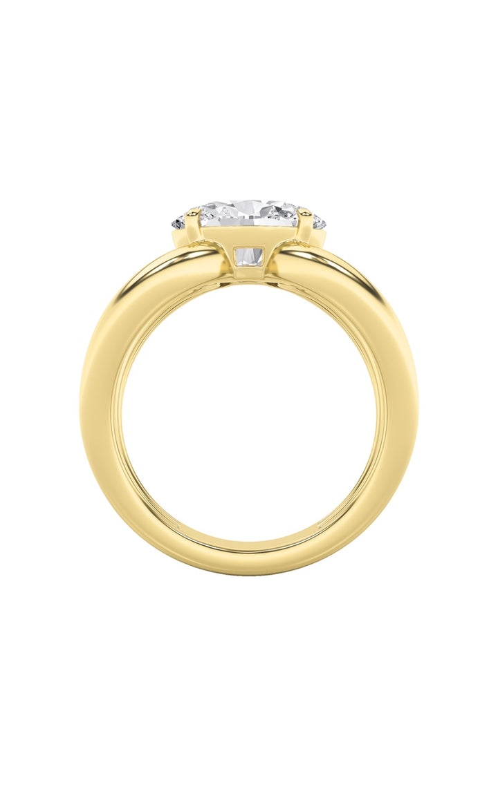 2CTW Oval Shaped Lab Grown Diamond (F/VS) East West Solitaire Ring in 14K Gold