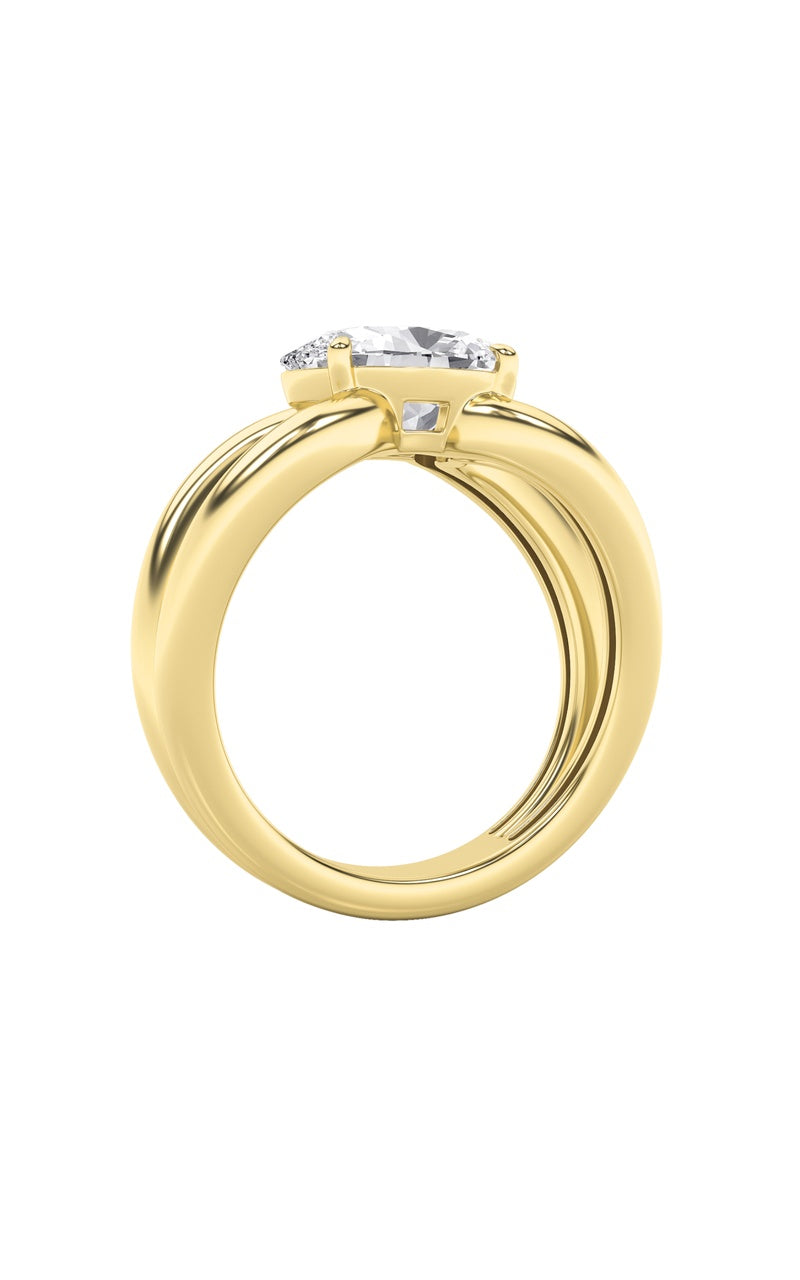 2CTW Oval Shaped Lab Grown Diamond (F/VS) East West Solitaire Ring in 14K Gold