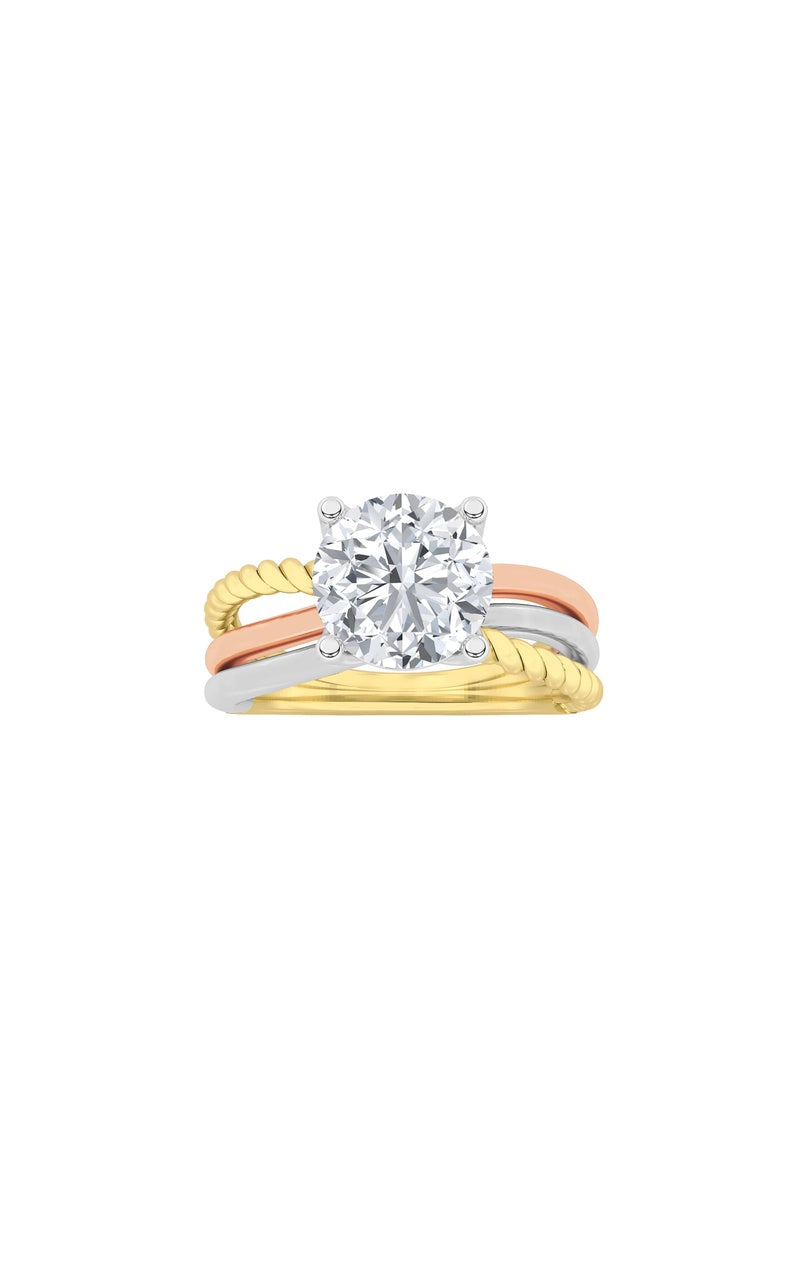 2Cttw Round Shaped Lab Grown Diamond (F/VS) Tri Color Solitaire Fancy Ring in 14K Gold