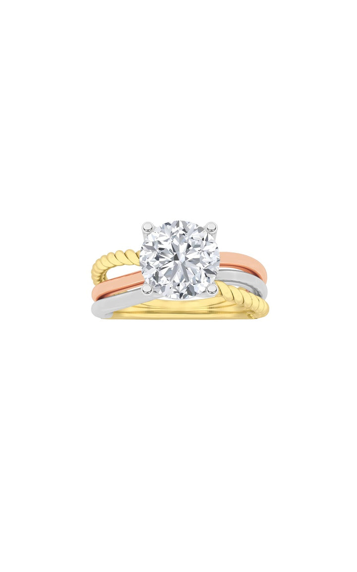 2Cttw Round Shaped Lab Grown Diamond (F/VS) Tri Color Solitaire Fancy Ring in 14K Gold