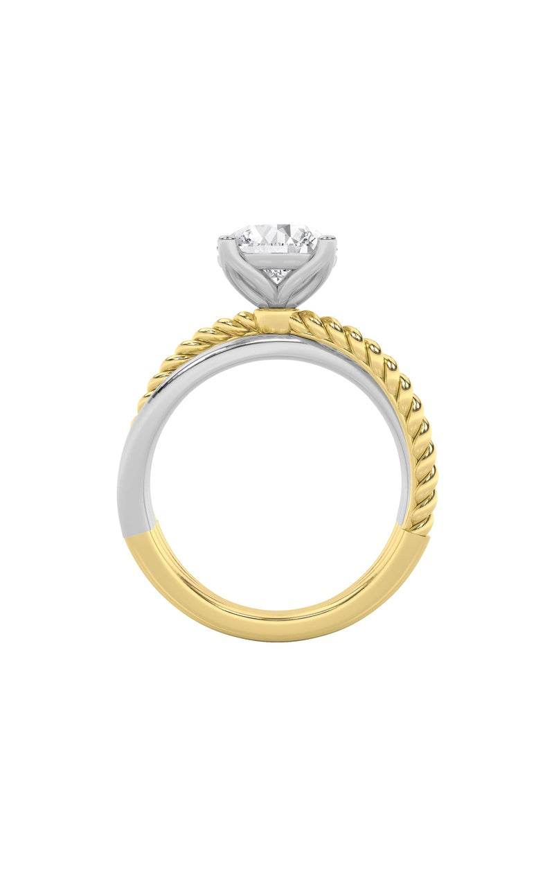 2Cttw Round Shaped Lab Grown Diamond (F/VS) Tri Color Solitaire Fancy Ring in 14K Gold