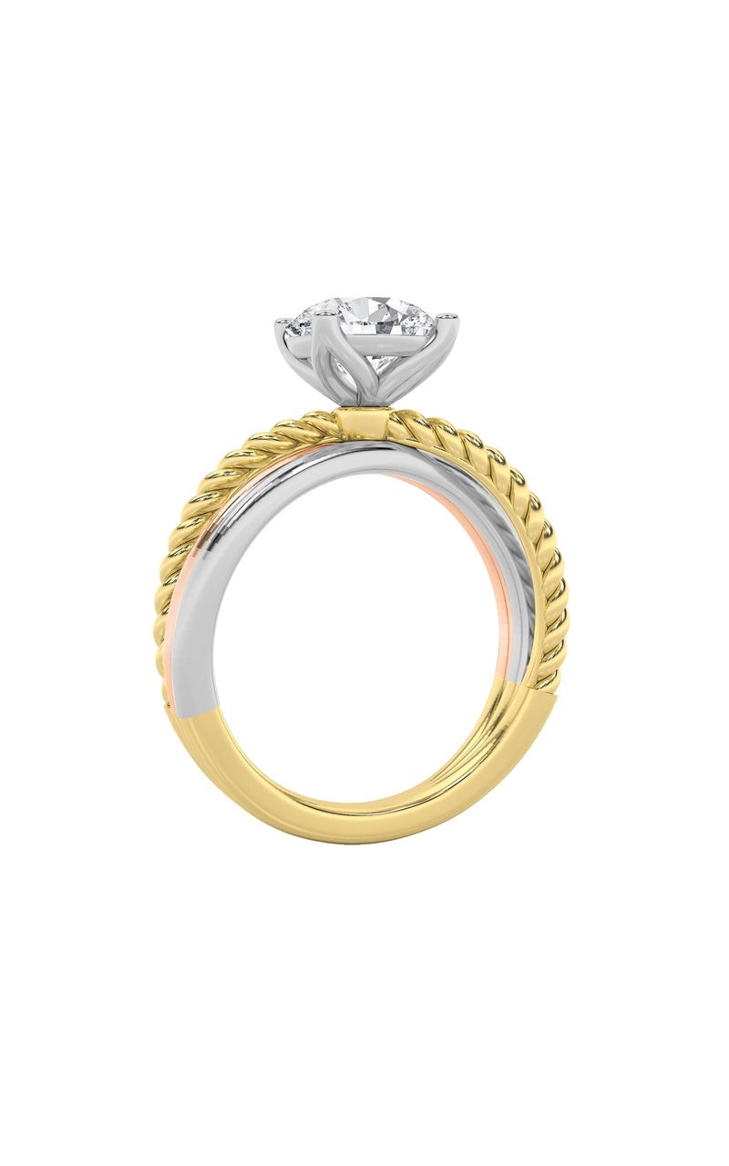 2Cttw Round Shaped Lab Grown Diamond (F/VS) Tri Color Solitaire Fancy Ring in 14K Gold