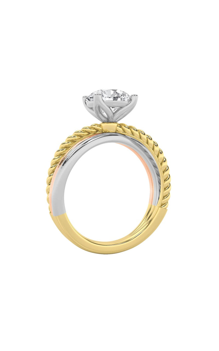 2Cttw Round Shaped Lab Grown Diamond (F/VS) Tri Color Solitaire Fancy Ring in 14K Gold