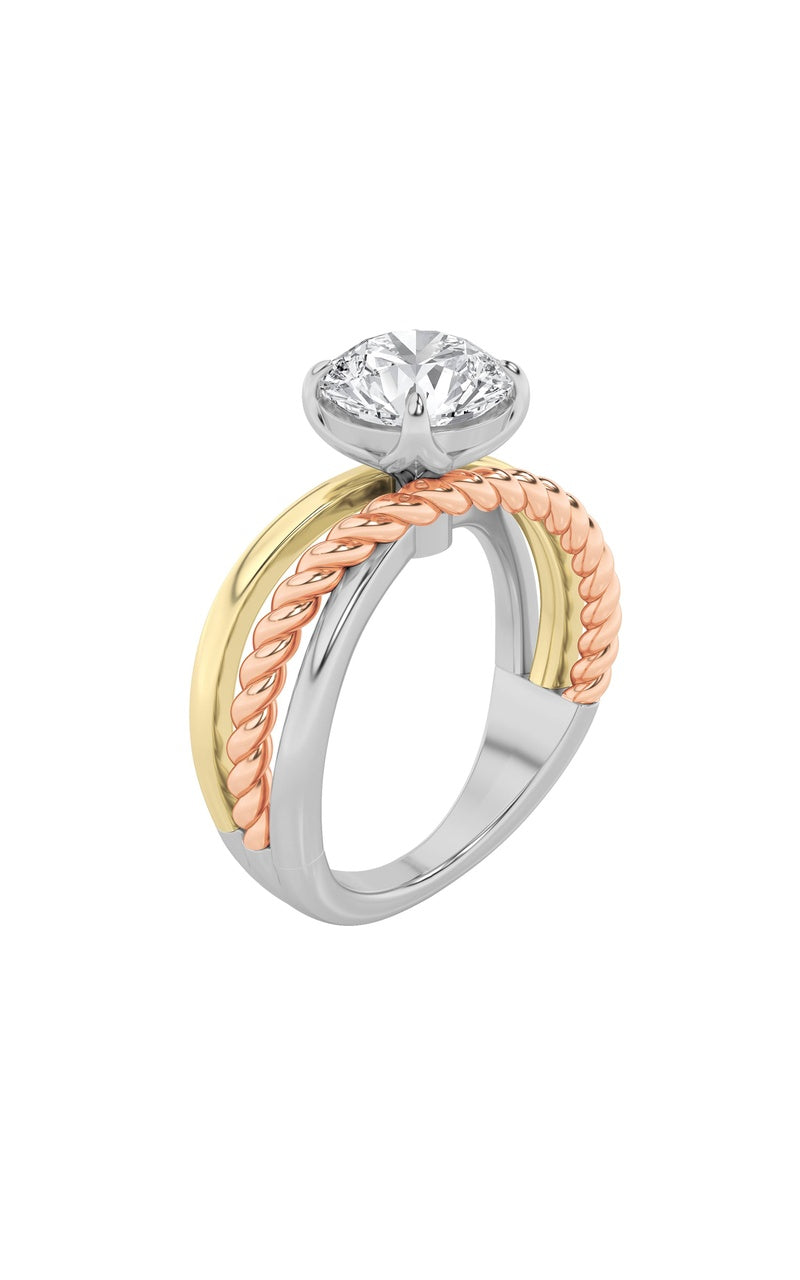 2Cttw Round Shaped Lab Grown Diamond (F/VS) Tri Color Solitaire Engagement Ring in 14K Gold