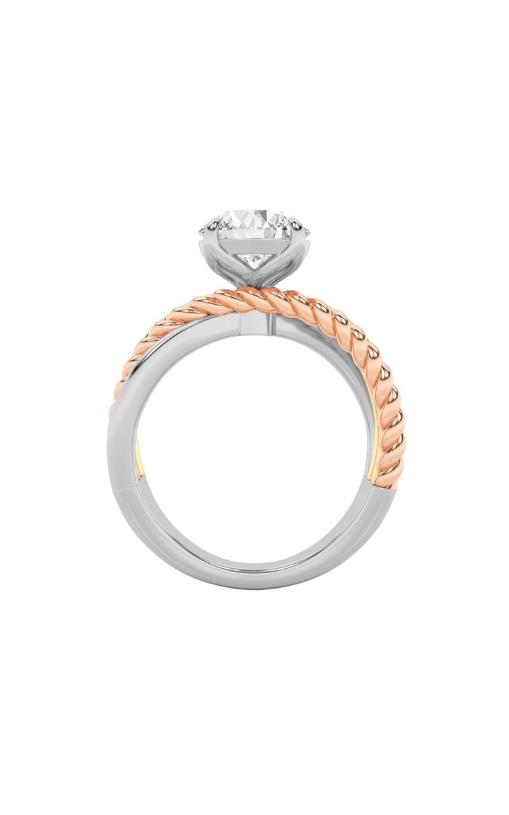 2Cttw Round Shaped Lab Grown Diamond (F/VS) Tri Color Solitaire Engagement Ring in 14K Gold