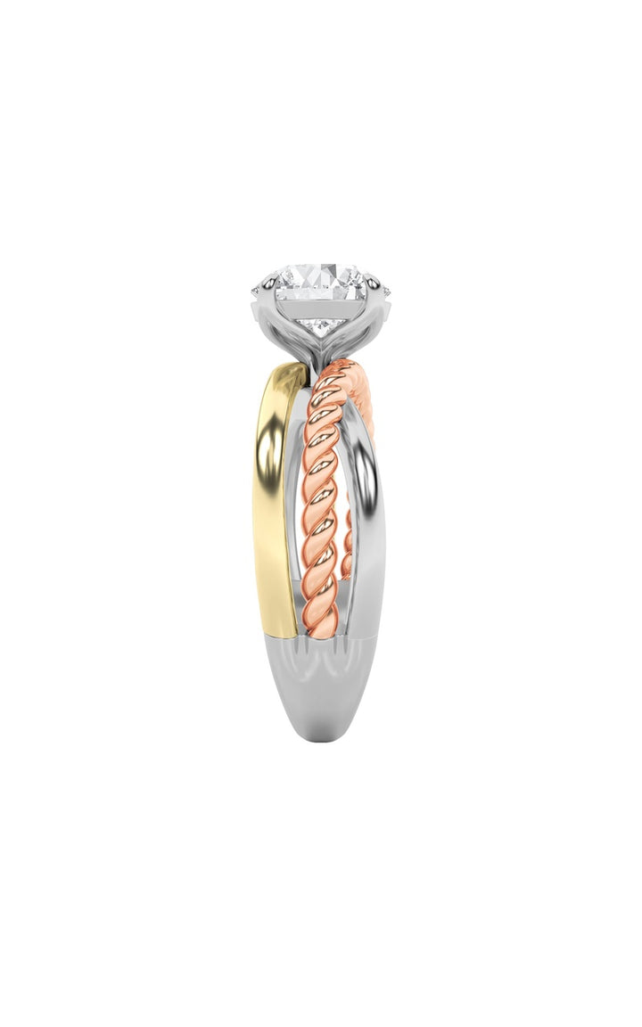 2Cttw Round Shaped Lab Grown Diamond (F/VS) Tri Color Solitaire Engagement Ring in 14K Gold