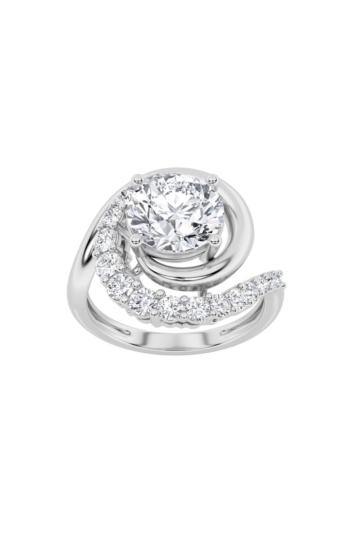 2.5CTW Round Shaped Lab Grown Diamond (F/VS) Swirl Accented Fashion Ring in 14K Gold