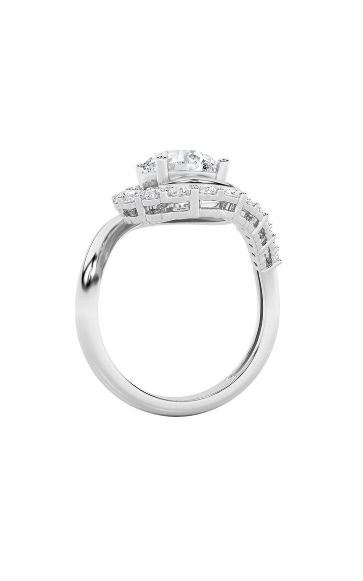 2.5Cttw Round Shaped Lab Grown Diamond (F/VS) Swirl Accented Fashion Ring in 14K Gold