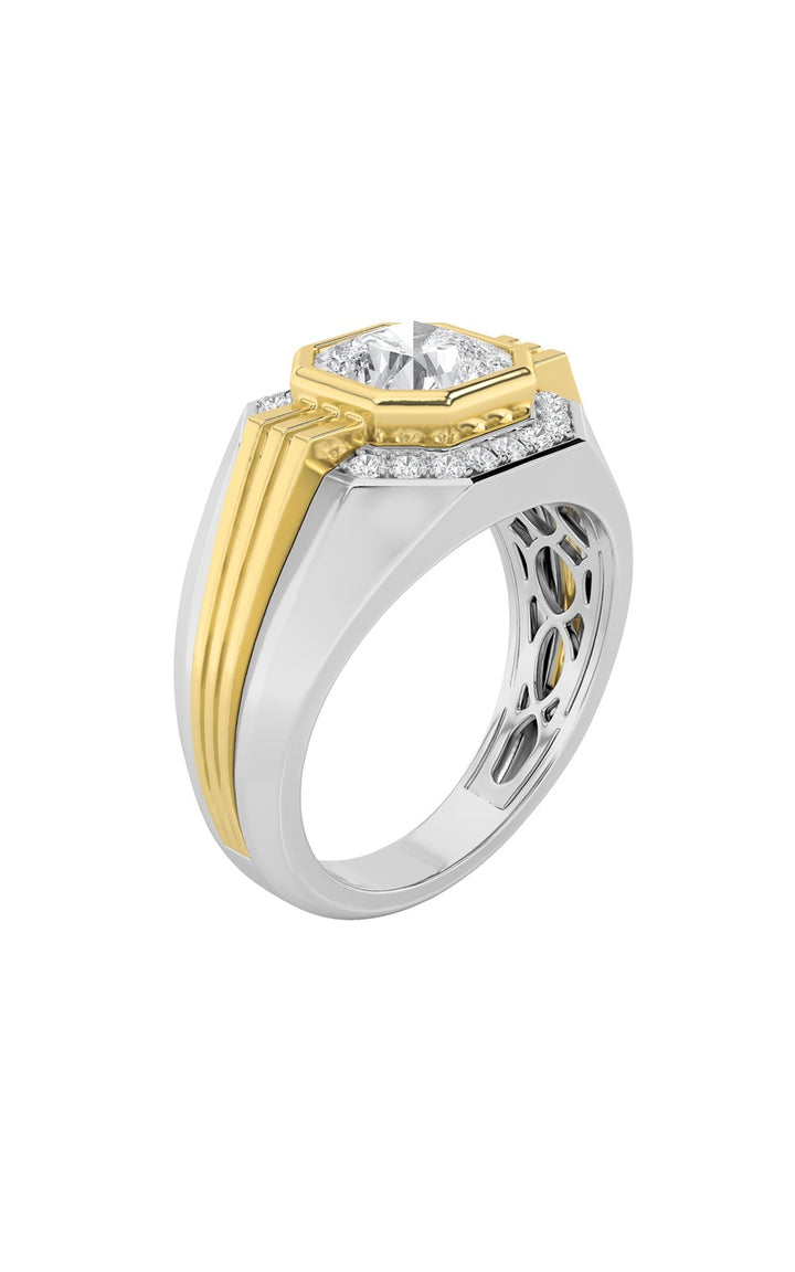 3CTW Asscher Shaped Lab Grown Diamond (F/VS) Mens Ring in 14K Gold
