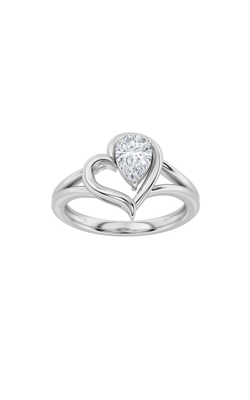 0.5CTW Pear Shaped Lab Grown Diamond (F/VS) Heart Ring in 14K  White Gold