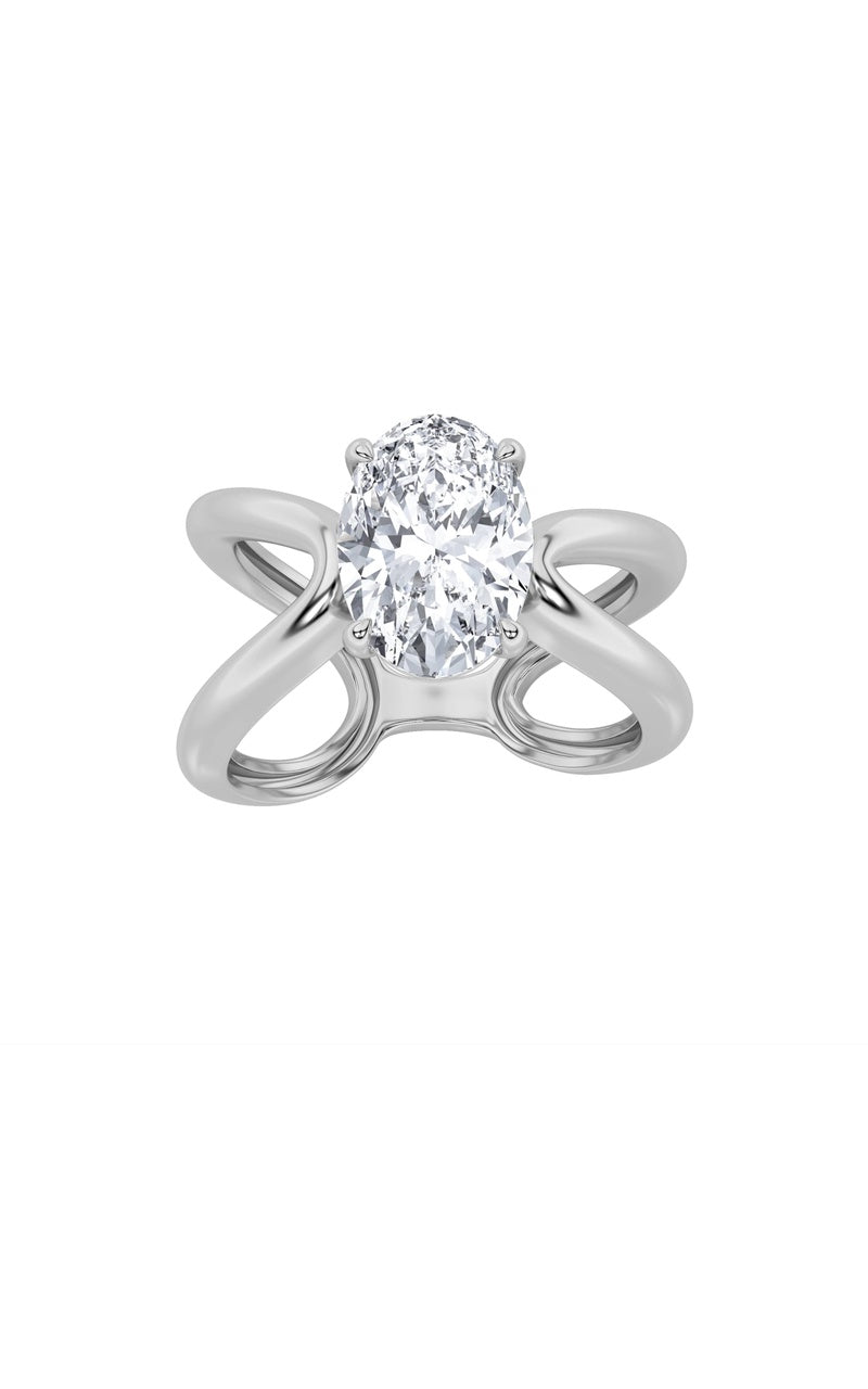 2Cttw Oval Shaped Lab Grown Diamond (F/VS) Criss Cross Fancy Solitaire Ring in 14K Gold