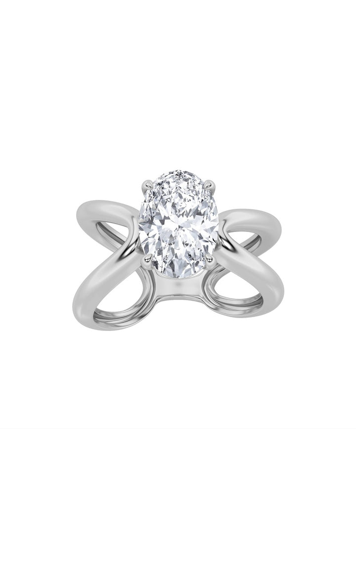 2Cttw Oval Shaped Lab Grown Diamond (F/VS) Criss Cross Fancy Solitaire Ring in 14K Gold
