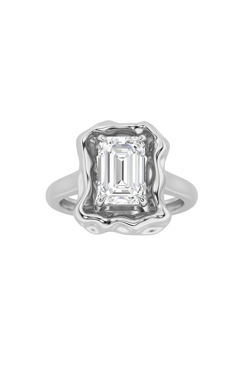 1.5Cttw Emerald Shaped Lab Grown Diamond (F/VS) Organic Design Solitaire Ring in 14K Gold