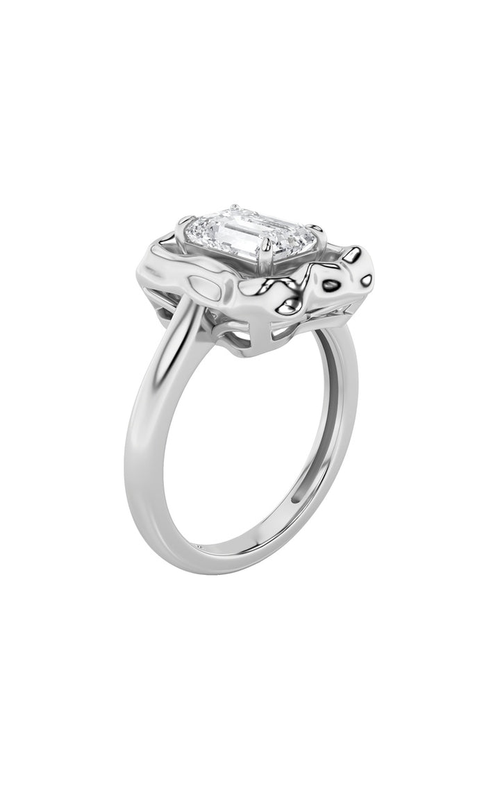 1.5Cttw Emerald Shaped Lab Grown Diamond (F/VS) Organic Design Solitaire Ring in 14K Gold