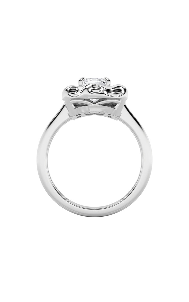 1.5Cttw Emerald Shaped Lab Grown Diamond (F/VS) Organic Design Solitaire Ring in 14K Gold