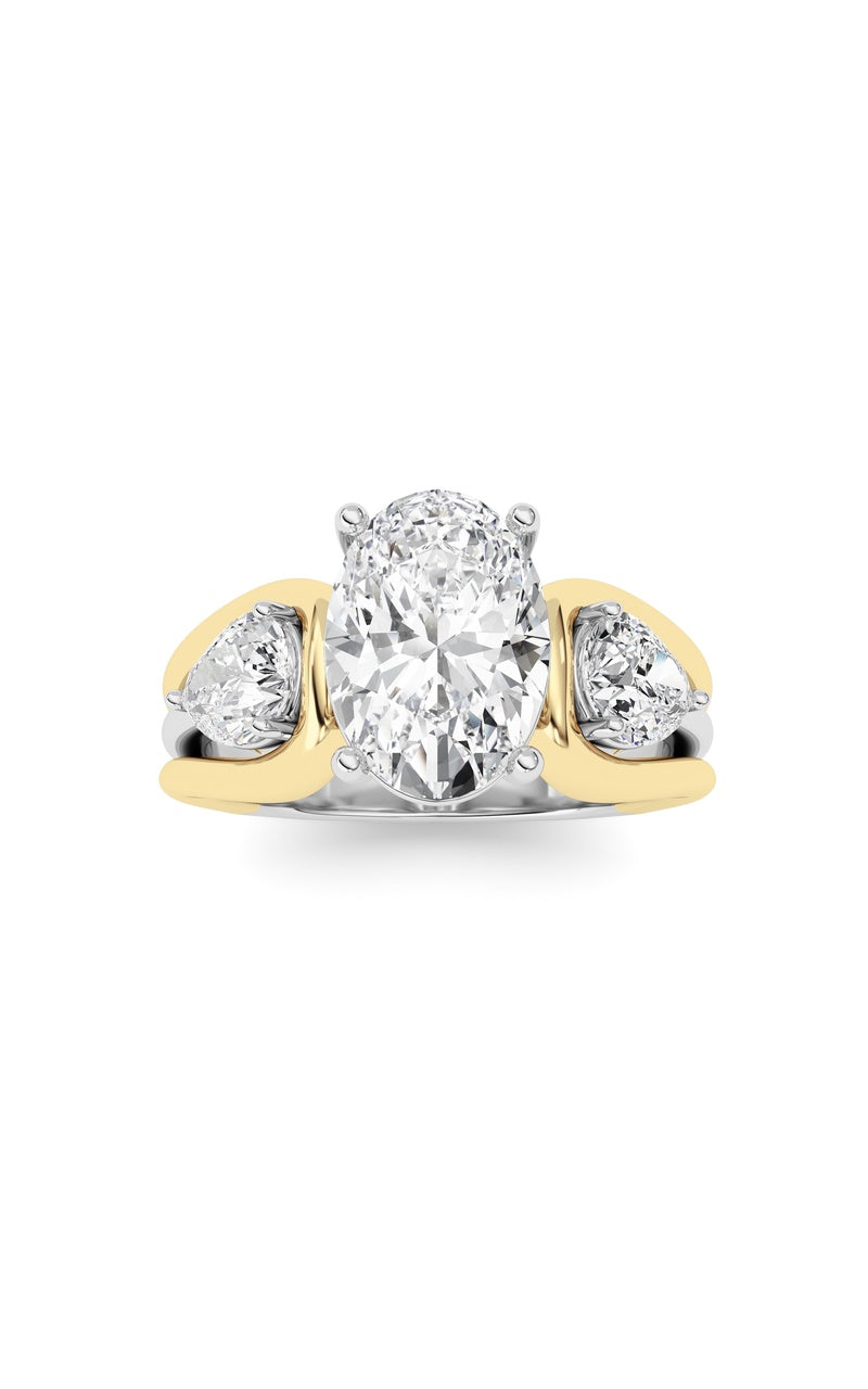 3Cttw Oval Shaped Lab Grown Diamond (F/VS) Two Tone Solitaire Engagement Ring in 14K Gold