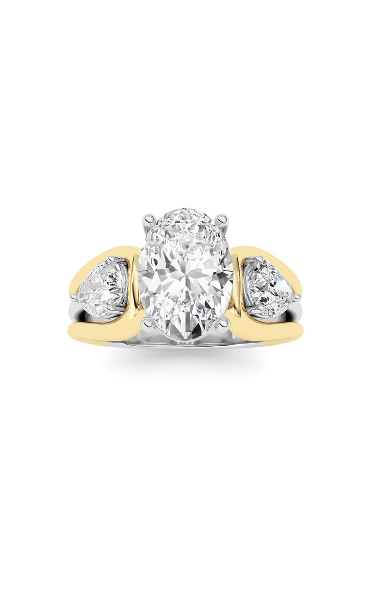 3Cttw Oval Shaped Lab Grown Diamond (F/VS) Two Tone Solitaire Engagement Ring in 14K Gold